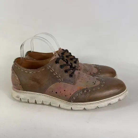 BedStu Oxford Men's 10 Brown Leather Wingtip Lace Up Distressed Dress Shoes